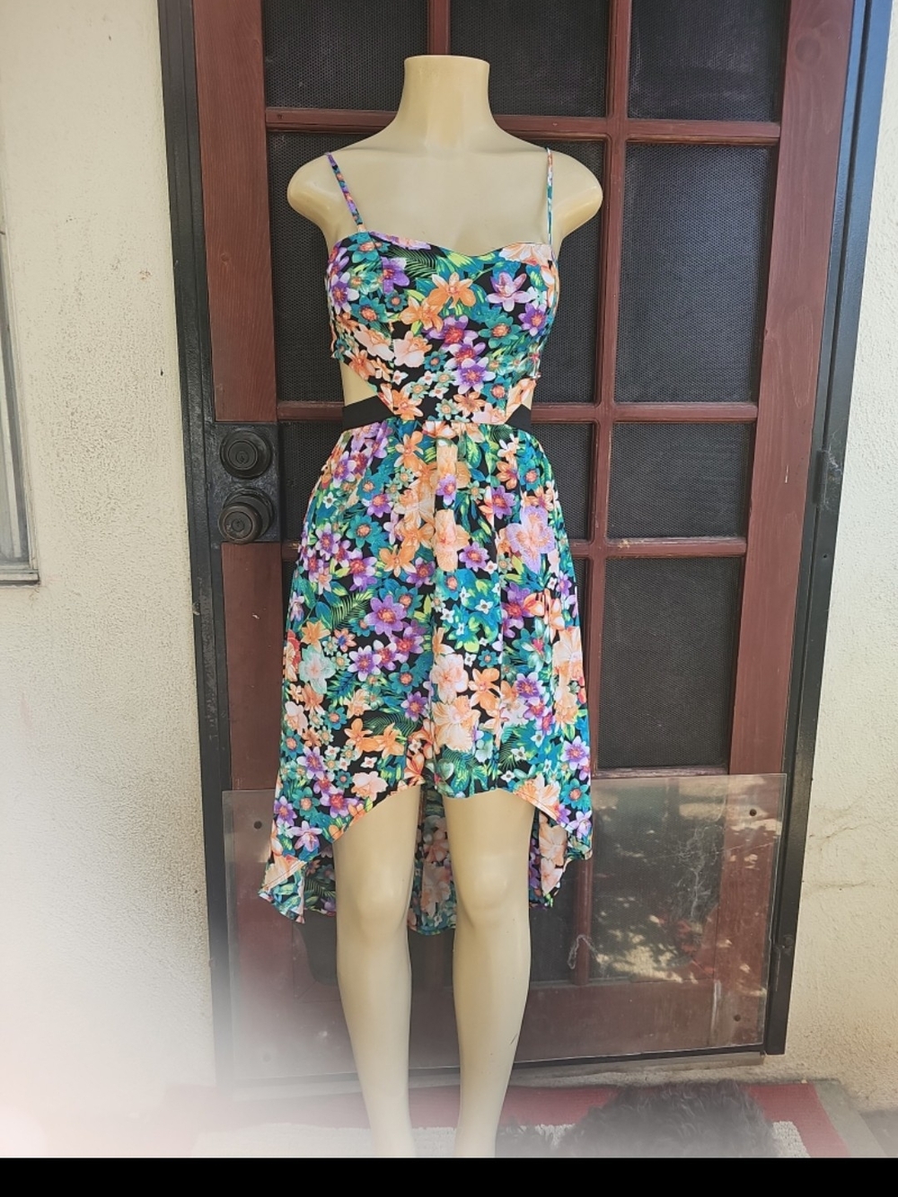 Material Girl Multicolor Floral High-Low Cutout Dress